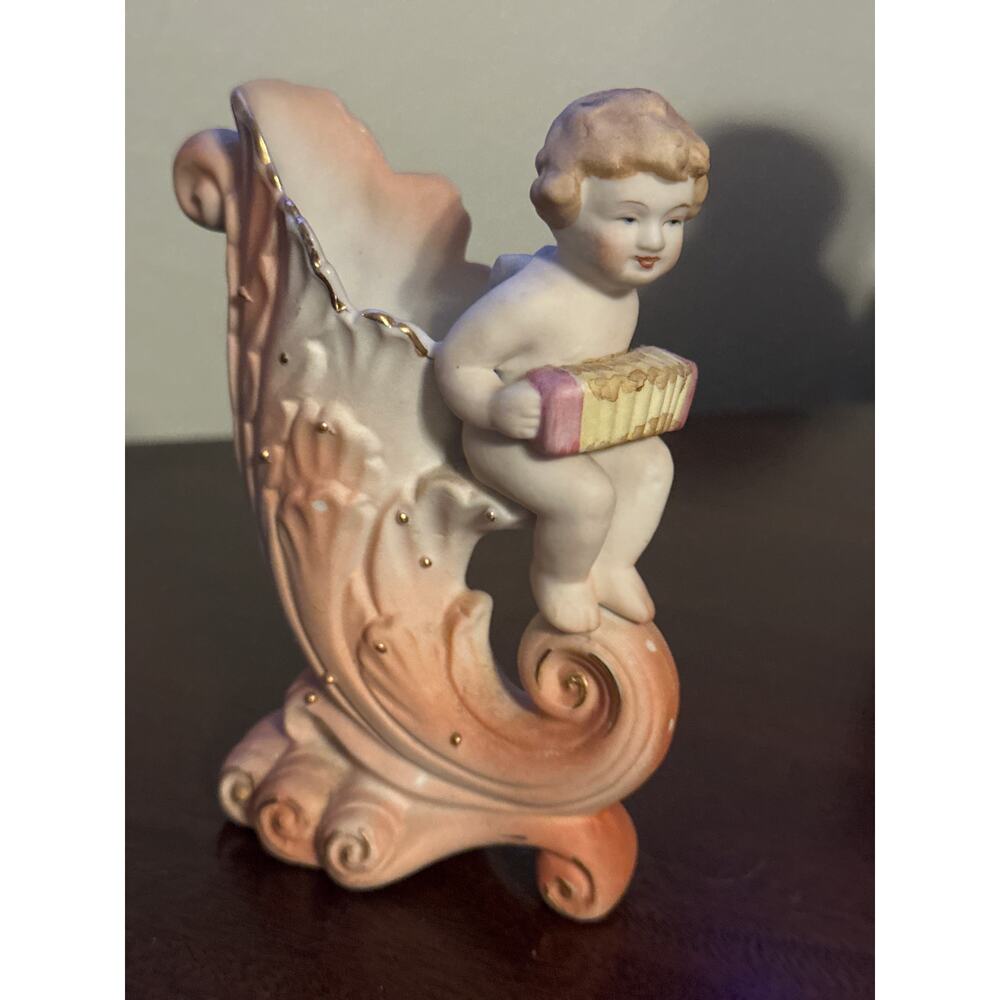 Vintage Bisque Cherub with Organ Vase‎